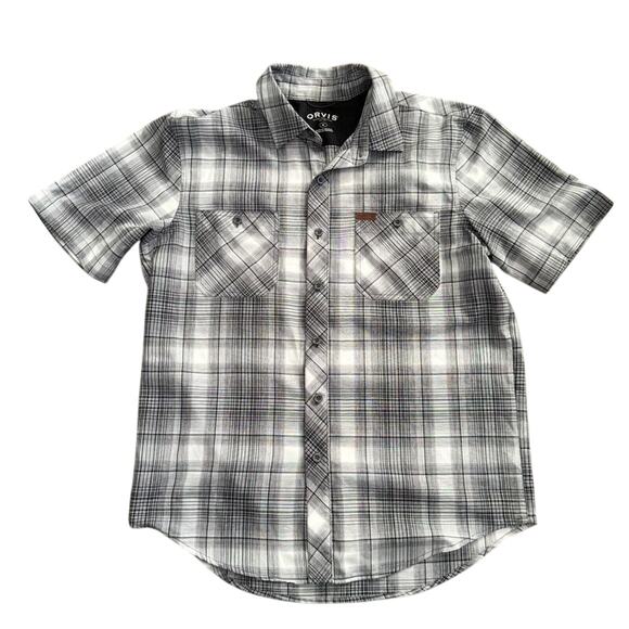 Orvis Men's Plaid Short Sleeve Button Down Shirt Black White Size Medium - Picture 1 of 5